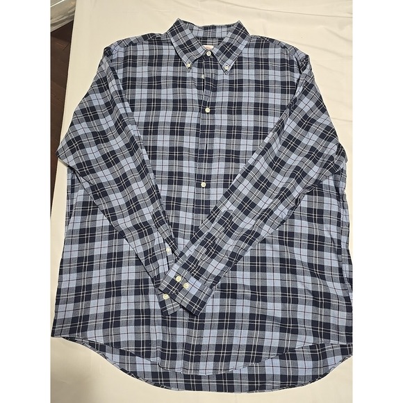 Brooks Brothers Shirt Mens L Madison  Light Dark Blue Plaid Button Down - Picture 1 of 8